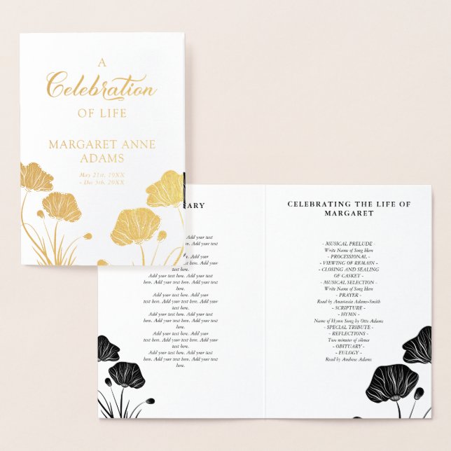 Golden Poppies Firande i Life-begravningsprogramme Folierat Kort (Display)