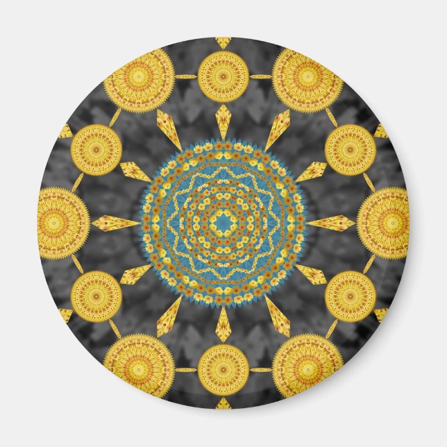Golden Poppies Mandala Array Round Magnet (Framsidan)