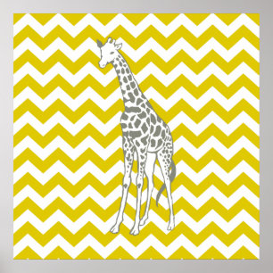 Golden Poppy Safari Chevron med pop Art Giraffe Poster