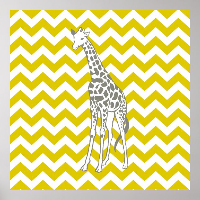 Golden Poppy Safari Chevron med pop Art Giraffe Poster (Framsidan)