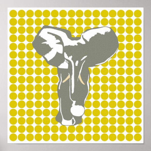 Golden Poppy Safari Dot med Pop Art Elephant Poster (Framsidan)