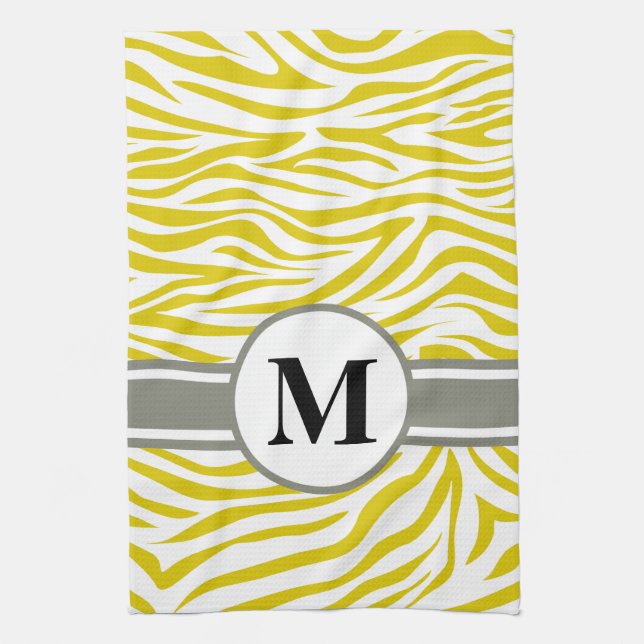 Golden Poppy Safari Zebra med monogram Kökshandduk (Vertikal)