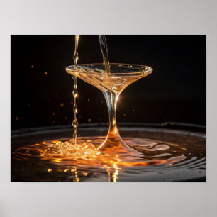 Golden Pour: Liquid Guld i ett glas av socktail Poster