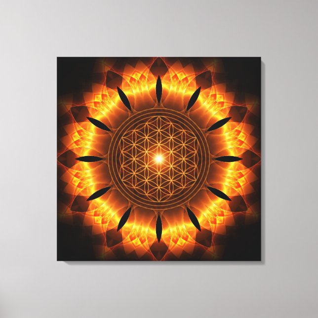 golden power mandala with flower of life symbol canvastryck (Framsida)