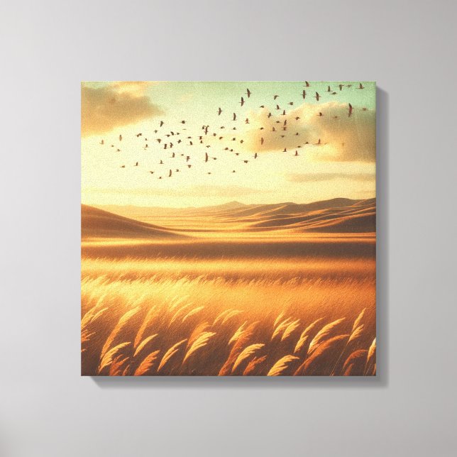 Golden Prairie Sunset Wind – Vintage Canvas Art (Framsida)