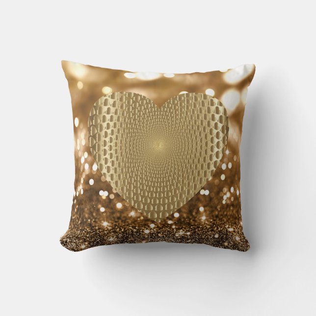 Golden Prismatic Heart Bokeh Faux Glitter Kudde (Framsida)
