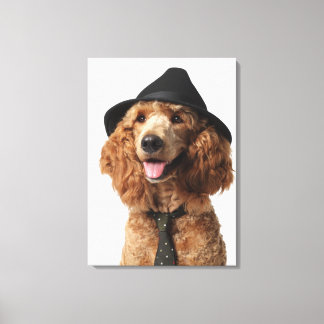 Golden Pudel Hund med hatt och Tie Canvastryck