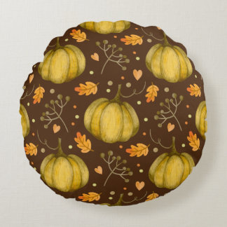 Golden Pumpkin Round Pillow Rund Kudde