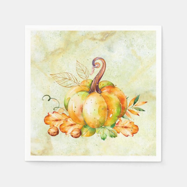 Golden Pumpkin Watercolor Pappersservett (Framsidan)