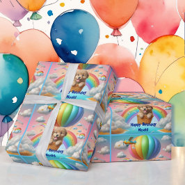 Golden Puppy Boy's Namn Birthday Balloon Rainbow Presentpapper