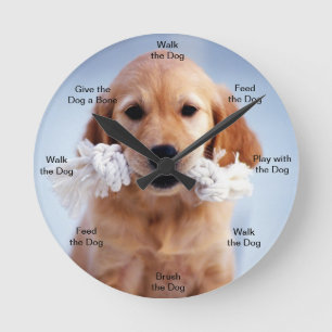 Golden puppy med hund Time Wall Clock Rund Klocka
