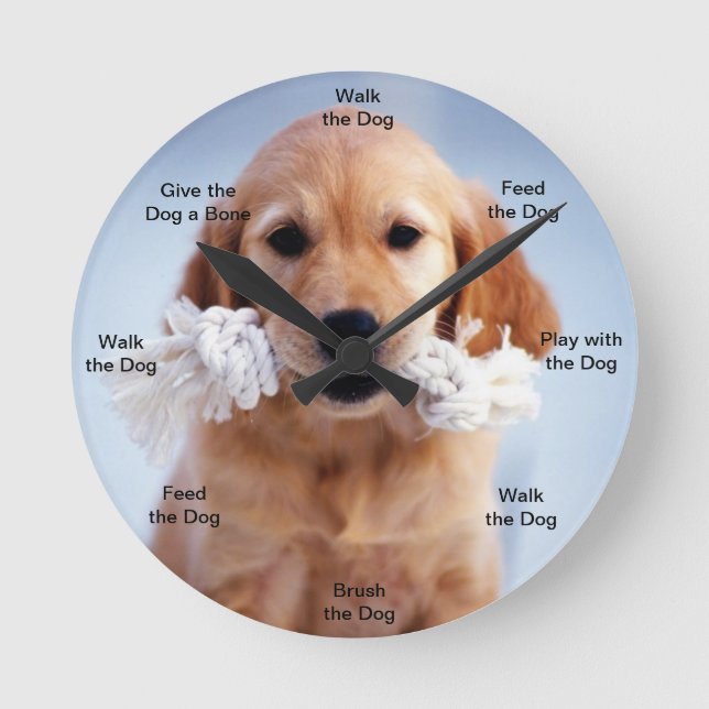 Golden puppy med hund Time Wall Clock Rund Klocka (Framsida)