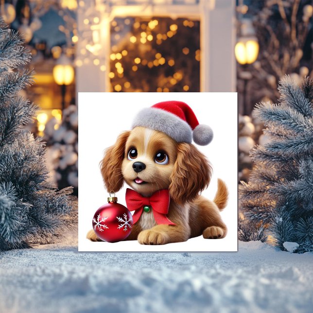 Golden Puppy med ornament Julkort (Skapare uppladdad)