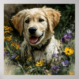 Golden Puppy Wildflower Joy Poster