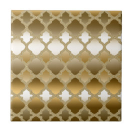 Golden Quatrefoil Moroccan Lattice Mönster Kakelplatta
