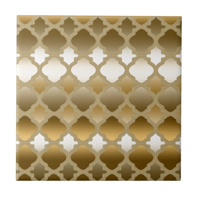 Golden Quatrefoil Moroccan Lattice Mönster Kakelplatta (Framsidan)