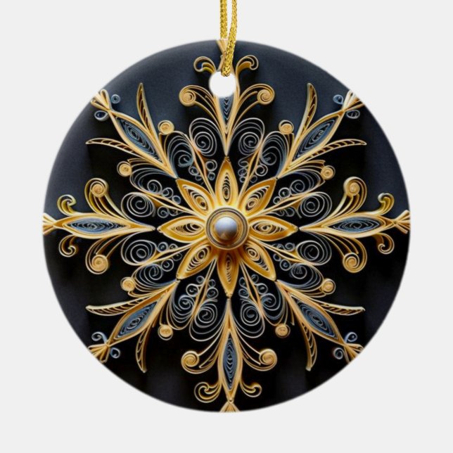 "Golden Quilled Snowflake Ornament" Julgransprydnad Keramik (Framsidan)
