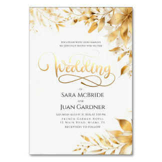 Golden Radiance Botanical Wedding Invitation Card Bordsnummer