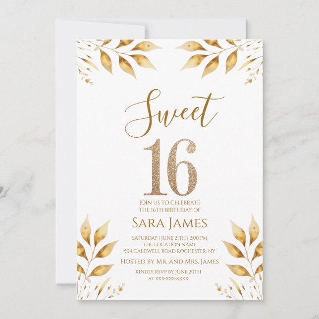 Golden Radiance Sweet 16 Invitation Inbjudningar (Framsida)