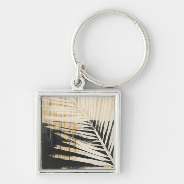 Golden Raffia - Handflatan Fronds Fyrkantig Silverfärgad Nyckelring (Framsidan)