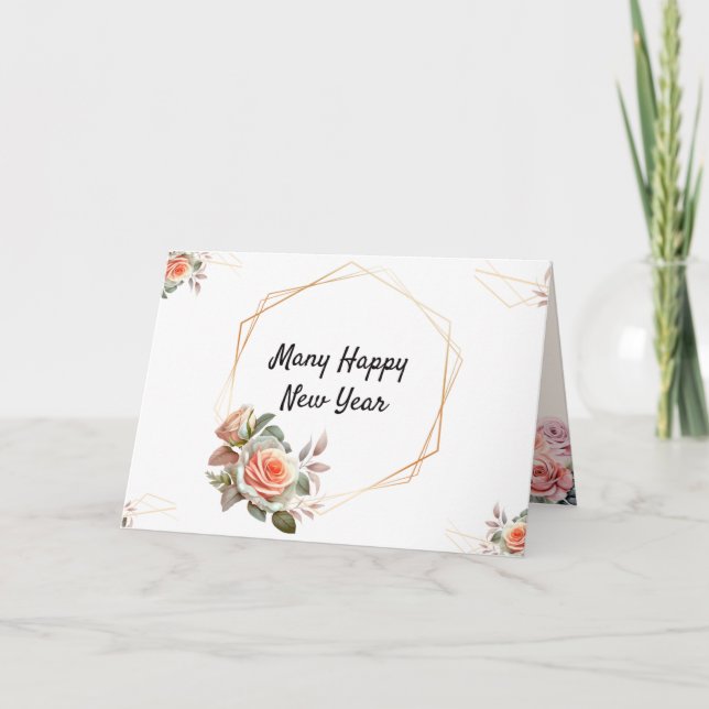 Golden ram , elegant blommigt vikt i nyårskort tack kort (Framsida)