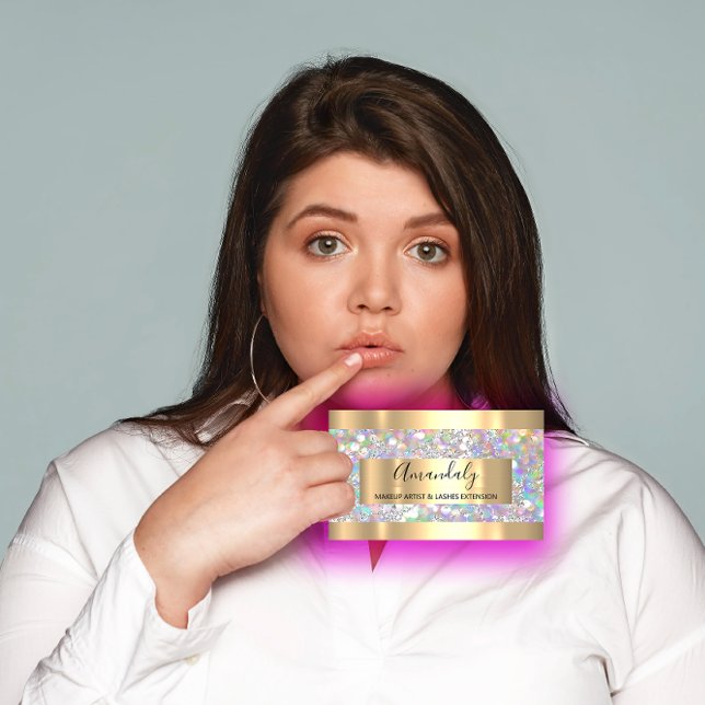 Golden Ram Event MakeupBeauty Shop HoloGraph Visitkort (Silver Strokes Marble Beauty Shop Holographic Business Card )