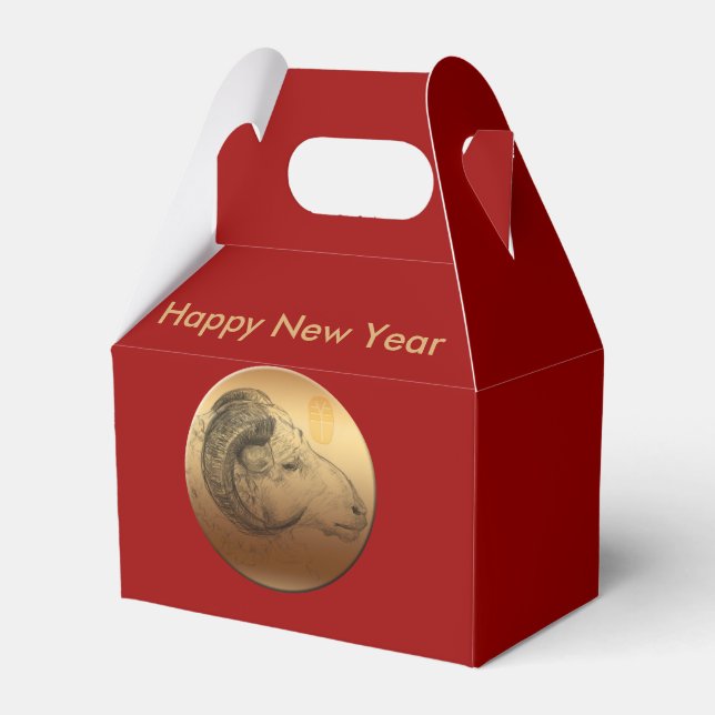 Golden Ram kinesisk Lunar New Year Zodiac F Box Presentaskar (Framsidan Sidan)