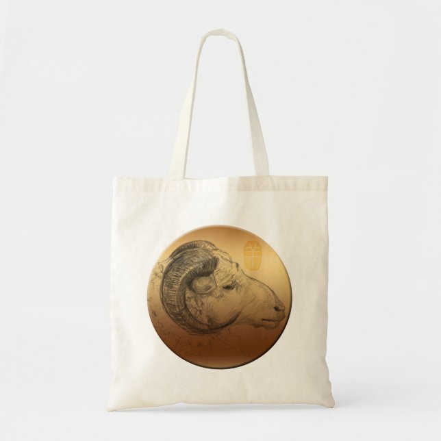 Golden Ram kinesiskt år Astrology Zodiac Tote Bag Tygkasse (Framsidan)