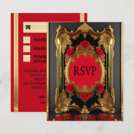 Golden ram med röd ros, gothic stil bröllop OSA kort