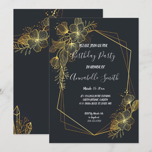 Golden Ram Navy back Födelsedagsfest Inbjudningar (Fram/baksida)