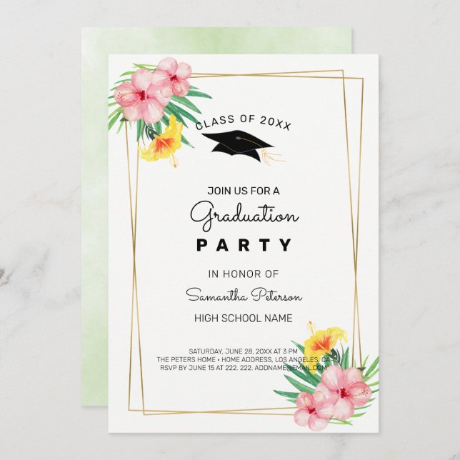 Golden Ram och Flowers Inbjudningar (Fram/baksida)