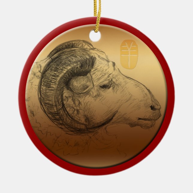 Golden Ram Year - Chinese Astrology Julgransprydnad Keramik (Framsidan)