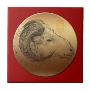 Golden Ram Year - Chinese Astrology Kakelplatta