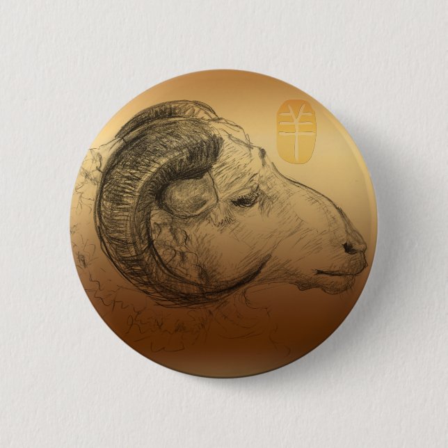 Golden Ram Year Chinese Astrology Zodiac Button Knapp (Framsida)