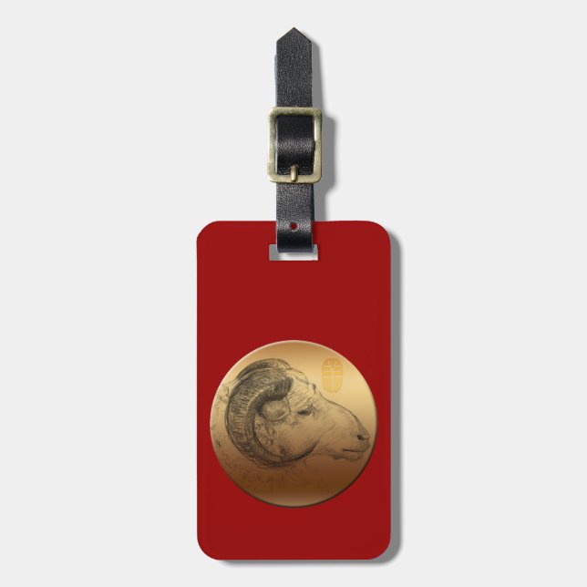 Golden Ram Year Chinese Astrology Zodiac Luggage T Bagagebricka (Vertikal Framsida)