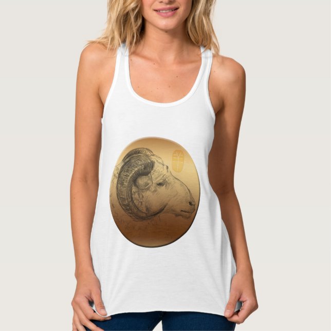 Golden Ram Year Chinese Astrology Zodiac Women T Linne Med Racerback (Framsida)