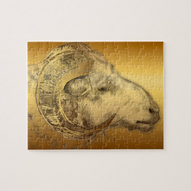 Golden Ram Year Chinese Zodiac Aries Puzzle 2 Pussel (Horisontell)