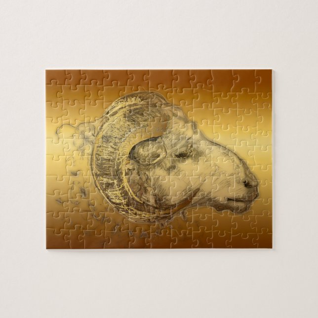 Golden Ram Year Chinese Zodiac Aries Puzzle Pussel (Horisontell)
