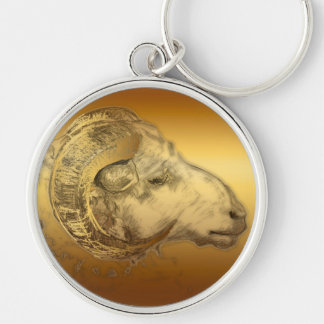Golden Ram Year Chinese Zodiac Aries R Keychain Rund Silverfärgad Nyckelring