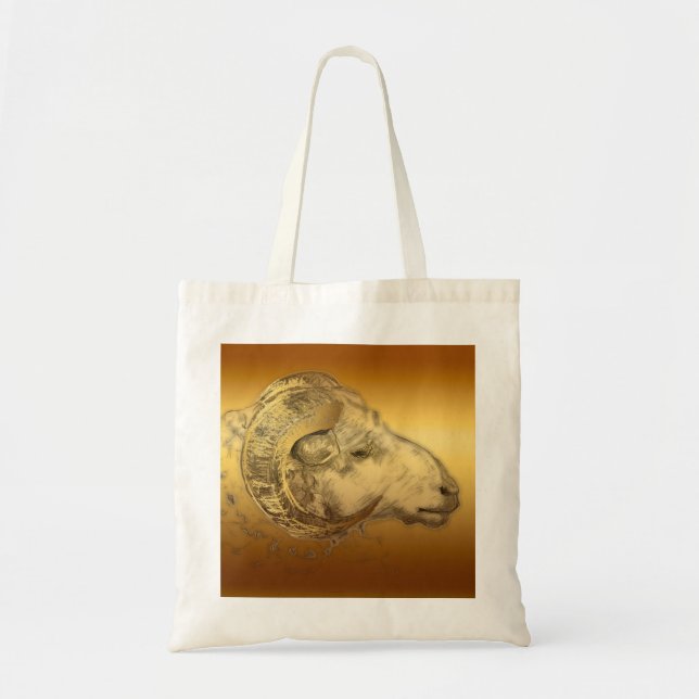 Golden Ram Year Chinese Zodiac Aries Tote Bag Tygkasse (Framsidan)