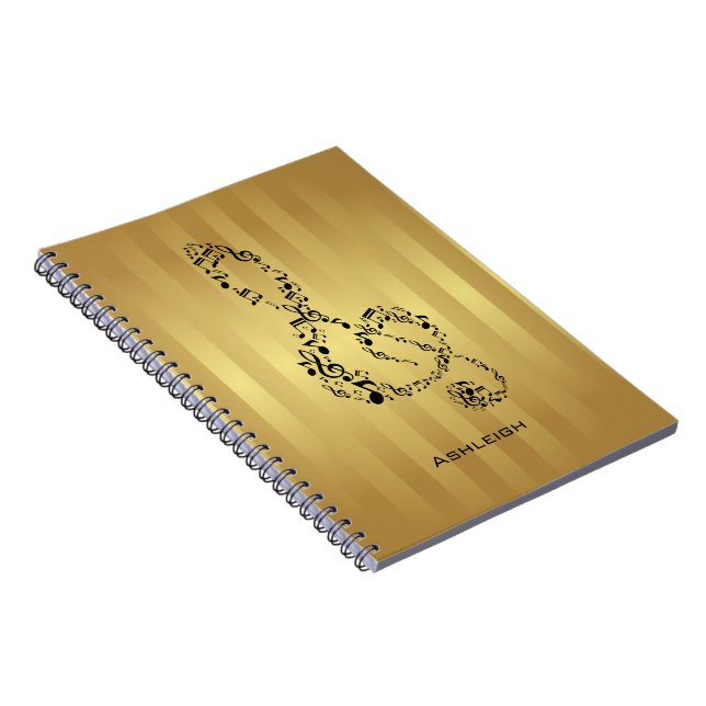 Golden Rand Black Treble Clef Musik noter Anteckningsbok (Högra Sidan)