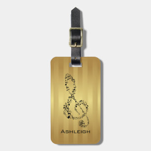 Golden Rand Black Treble Clef Musik noter Bagagebricka
