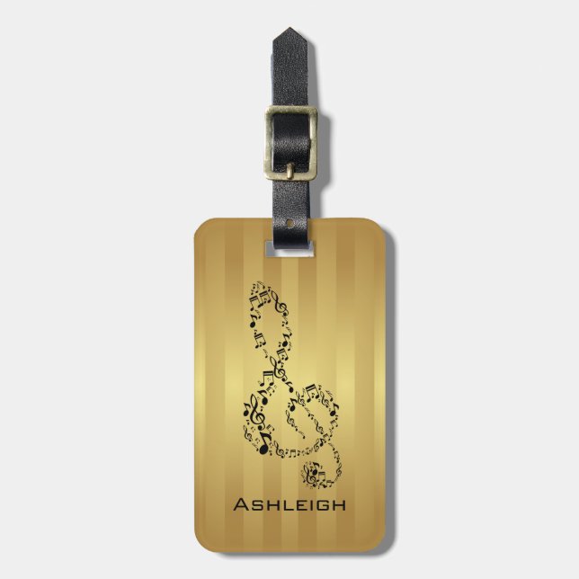 Golden Rand Black Treble Clef Musik noter Bagagebricka (Vertikal Framsida)