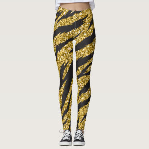 Golden rand print, tiger rand mönster leggings