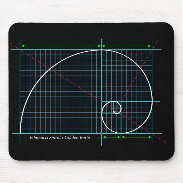 Golden Ratio, Fibonacci Spiral, Färg Teckning Musmatta (Framsidan)