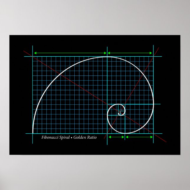 Golden Ratio, Fibonacci Spiral, Färg Teckning Poster (Framsidan)