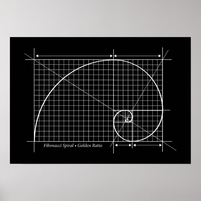 Golden Ratio, Fibonacci Spiral, Teckning Poster (Framsidan)