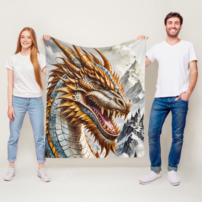Golden Realistic Dragon Fleecefilt (På plats)