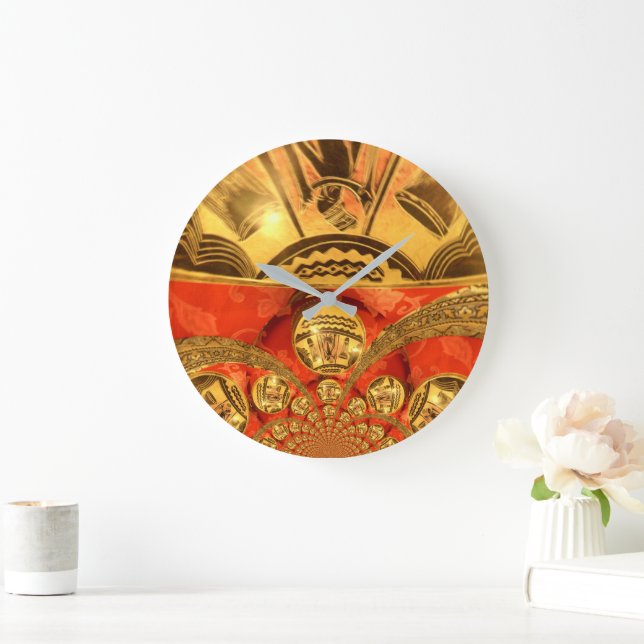 Golden Red African Tradition Stor Klocka (Hem)