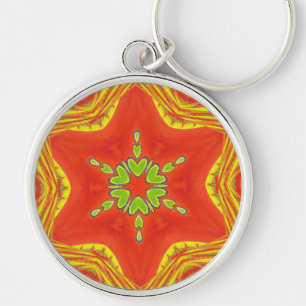 Golden Red African Traditional färg Rund Silverfärgad Nyckelring